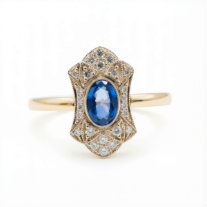 MOROCCAN BLUE pierścionek z szafirem i diamencikami